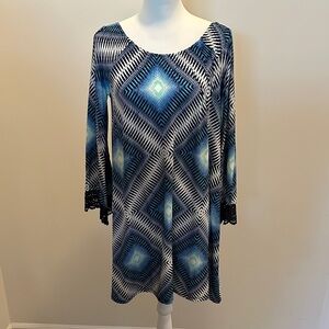Allison Brittney Geometric Blue Long Sleeve Dress